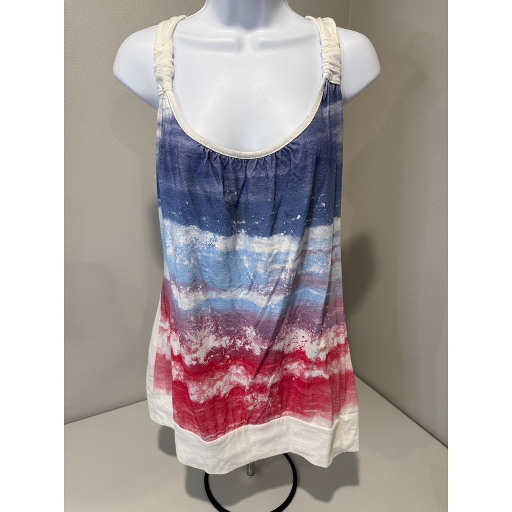 Maurices Tank Top Womens Size 1 Multicolor‎ Tie Dye Pleated Scoop Neck Racerback